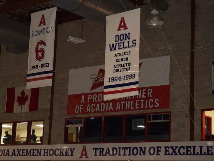 A great moment prior to the game, as Acadia University raised a Don Wells banner to the rafters. The late Wells, was a player for the Axemen, Coach, and Athletic Director between 1964-1999.